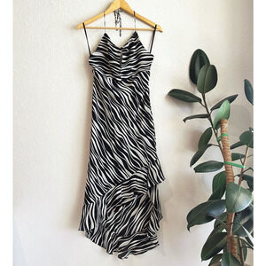 VTG Y2K Express Women Midi Babydoll Halter Dress 1/2 Chiffon Asymmetrical Fairy